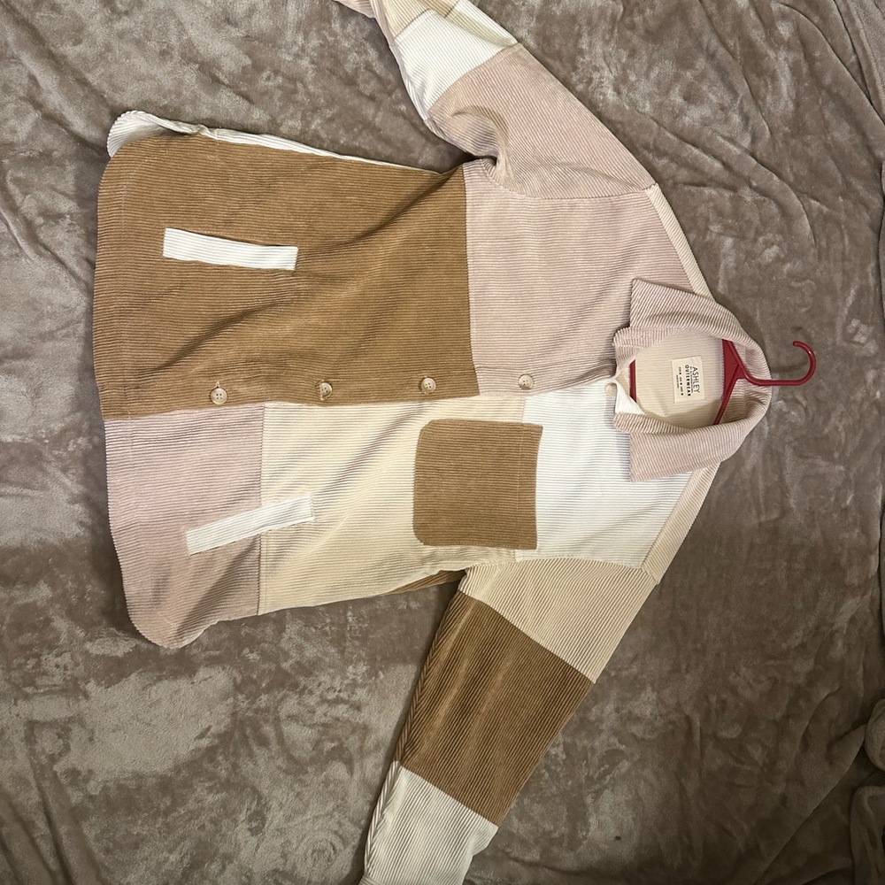 Color block Corduroy Jacket/Shacket in Pale Pink, Cream, Taupe, and Brown. - Picture 3 of 6